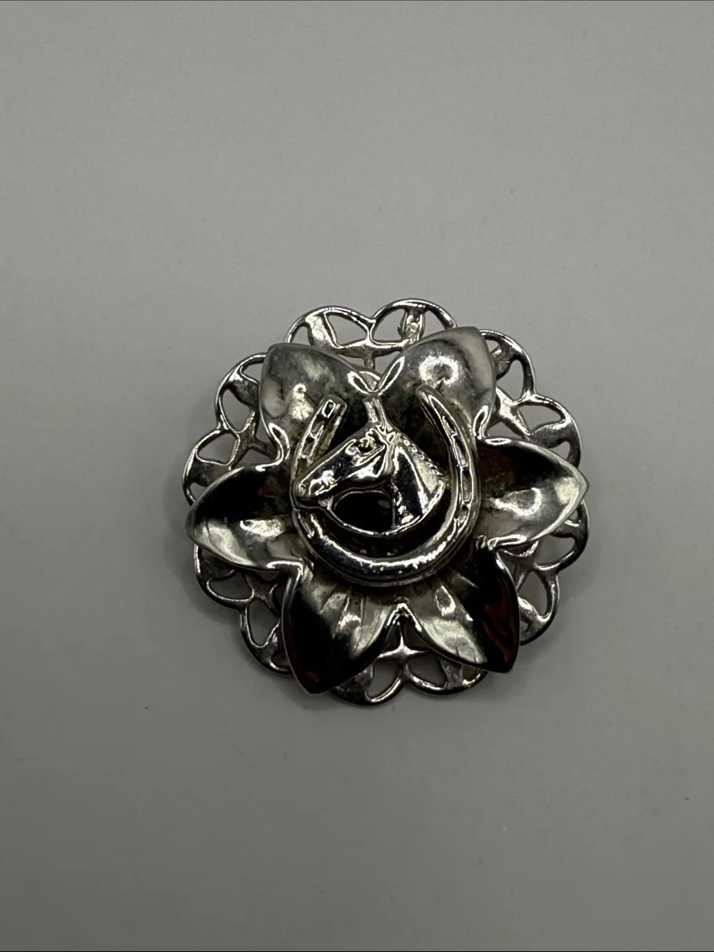 Vintage Silver Tone Western Horse Statement Brooch Pin